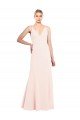 Slim A-Line V-Neck Long Stretch Crepe Evening Dress with V-Back