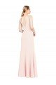 Slim A-Line V-Neck Long Stretch Crepe Evening Dress with V-Back