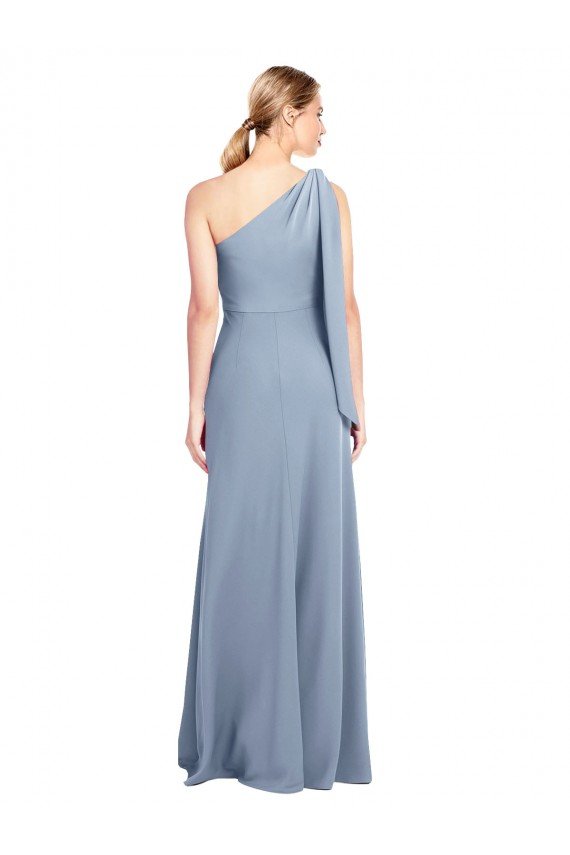 Draped Flutter Sleeves One Shoulder Stretch Crepe Evening Dress