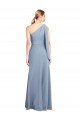 Draped Flutter Sleeves One Shoulder Stretch Crepe Evening Dress