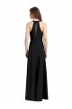 Sleek Halter V-Neck Long A-Line Stretch Crepe Evening Dress with Front Slit