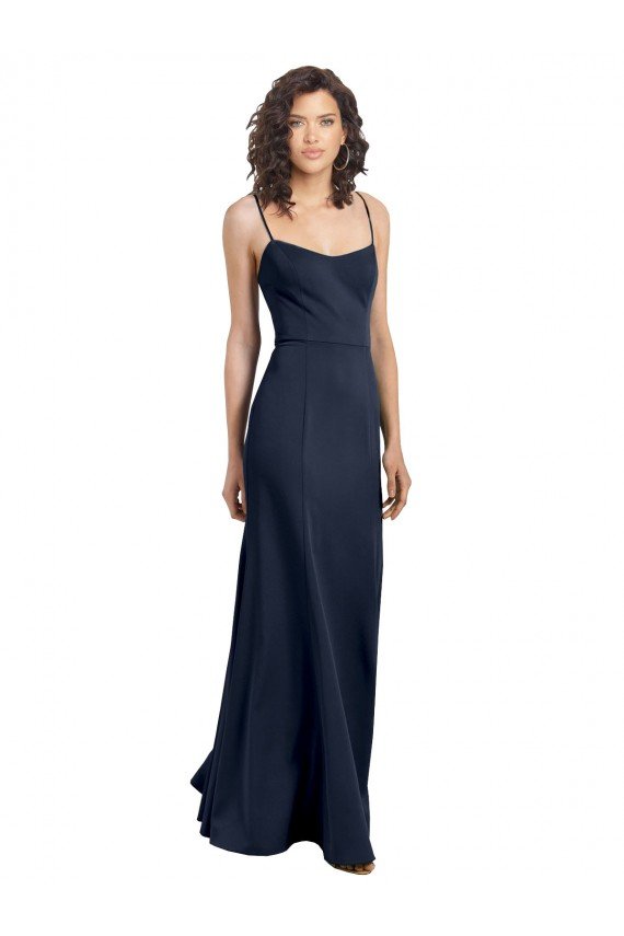 Fit and Flare Scoop Neck Long Sleeveless Stretch Crepe Evening Dress