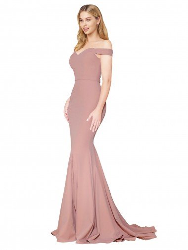 Off the Shoulder Sweetheart Long Sweep Train Crepe Evening Dress UK