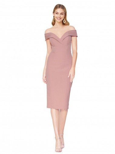 Knee Length Off the Shoulder Sweetheart Crepe Cocktail Evening Dress UK