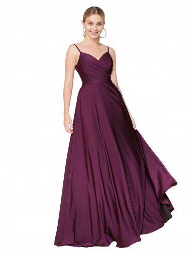 High Neck Spaghetti Straps Long V-Back Crepe Evening Dress UK