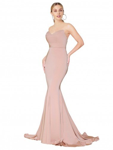 Sweep Train Sweetheart Long Mermaid Crepe Evening Dress Low Back UK