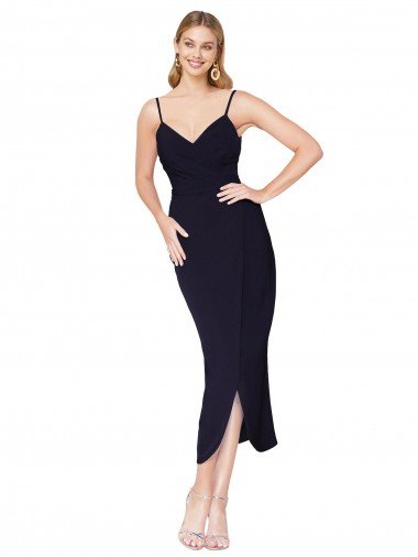 High Neck Spaghetti Straps Crepe Short Wrap Cocktail Evening Dress UK