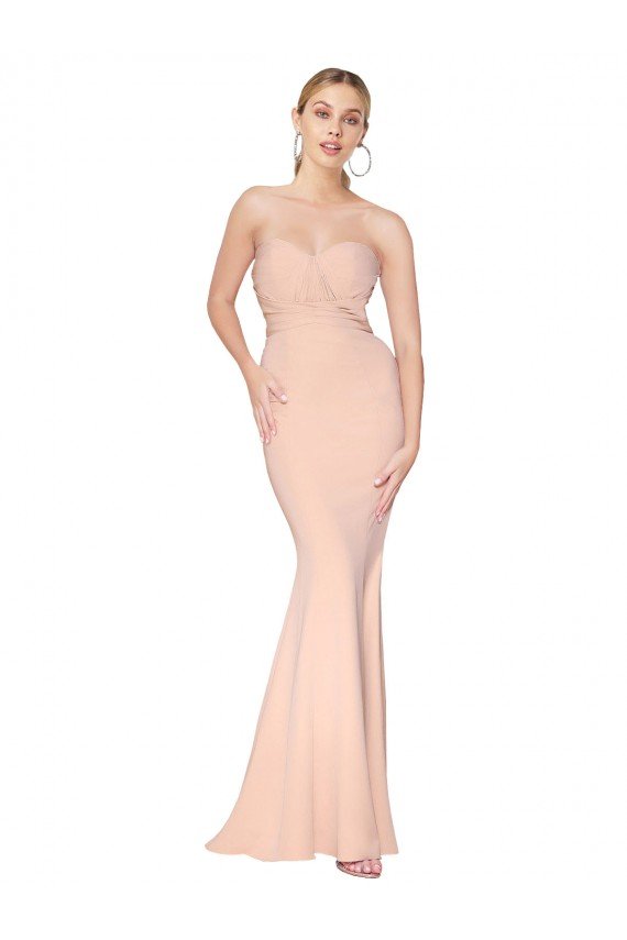 Sweetheart Shirred Neck Long Floor Length Crepe Evening Dress