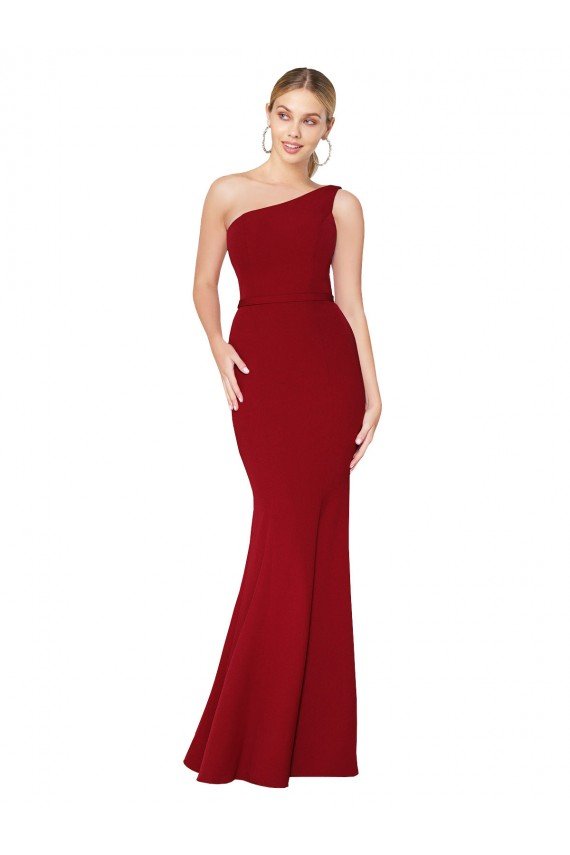 One Shoulder Long High Neck Sleeveless Mermaid Crepe Evening Dress