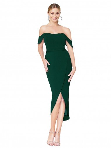 Off the Shoulder Short Knee Length Crepe Wrap Cocktail Evening Dress UK