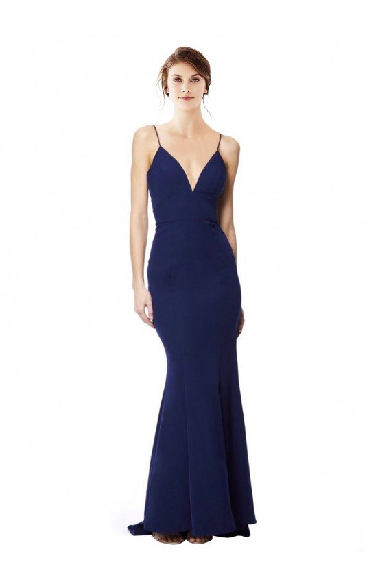 Deep V-Neck Spaghetti Straps Mermaid Crepe Evening Dress