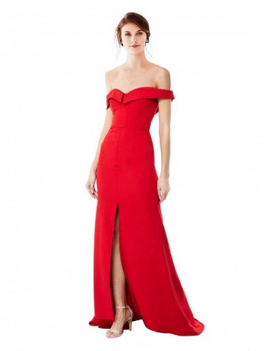 Off the Shoulder Chapel Train Crepe Evening Dress with Thigh-High slit UK
