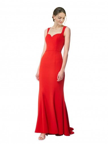 Long Chapel Train Fishtail Maxi Crepe Evening Dress with Sweetheart Neckline UK