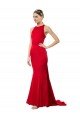 High Neck Mermaid Open Back Crepe Evening Maxi Dress with Train Detail
