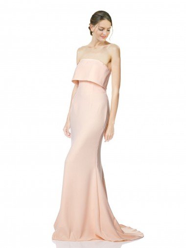 High Neck Strapless Long Crepe Evening Maxi Dress with Overlay UK