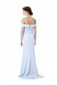 High Neck Long Off the Shoulder Crepe Evening Maxi Dress with Train
