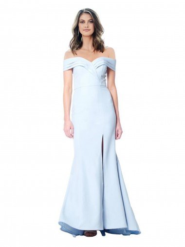 Pleated Off the Shoulder Bardot Maxi Crepe Bridesmiad Dress UK