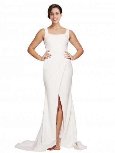 Square Neck Long Sheath Sweep Train Crepe Evening Dress  UK