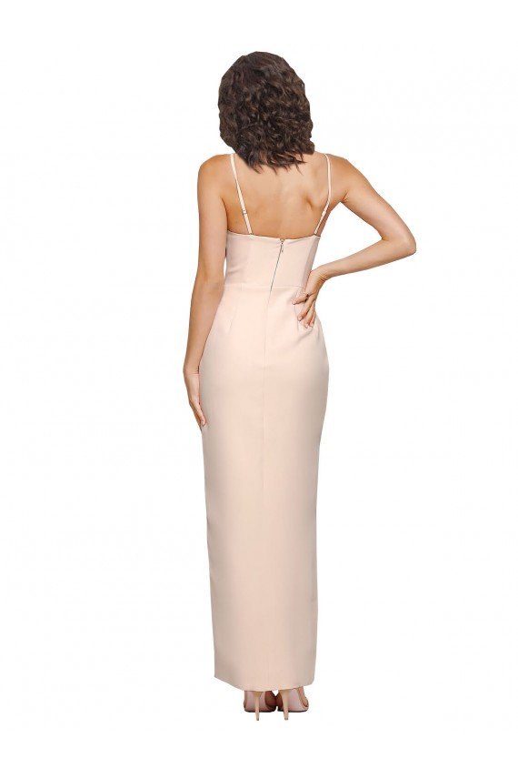 Long Full Length Ruffles Strapless Low Back Crepe Evening Dress with Straps