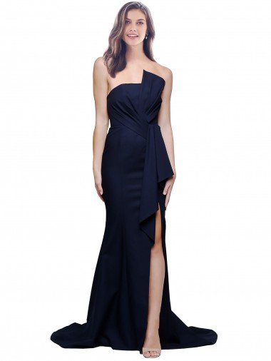 Long Strapless Sweep Train Low Back Crepe Evening Dress UK