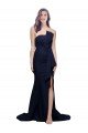 Long Strapless Sweep Train Low Back Crepe Evening Dress