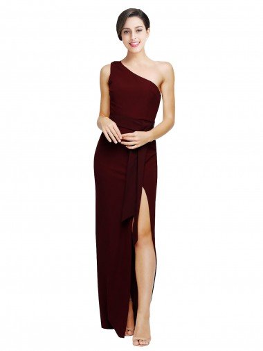 One Shoulder Sheath Crepe Evening Dress with High Side Split UK