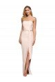 Full Length Low Back Strapless Crepe Evening Dress with Thigh High Side Split
