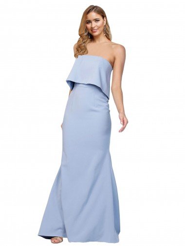 Strapless Full Length Crepe Evening Dress with Bodice Overlay UK