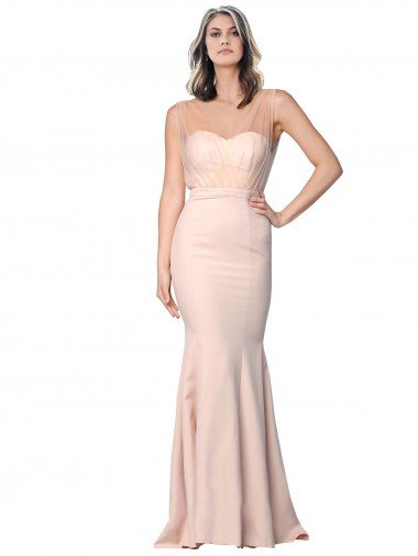 Full Length Sweetheart Crepe Evening Dress with Tulle Overlay UK