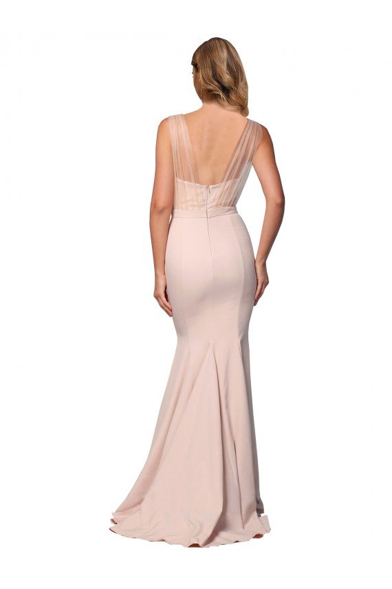 Full Length Sweetheart Crepe Evening Dress with Tulle Overlay
