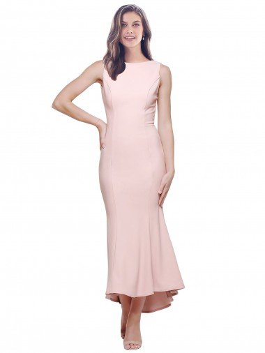 High Neck Low V-Back Midi Length Crepe Cocktail Evening Dress UK