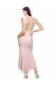 High Neck Low V-Back Midi Length Crepe Cocktail Evening Dress