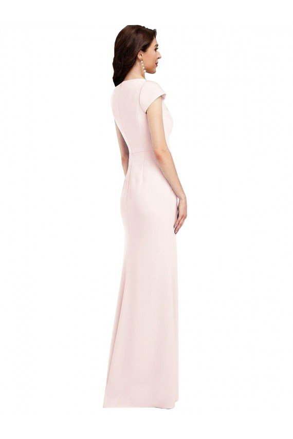 Cap Sleeve A-Line Crepe Evening Dress with Pockets