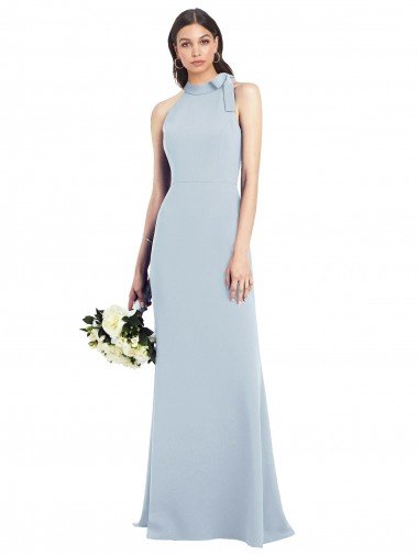 Halter Bow Neck Open Back Soft Full Length Trumpet Evening Dress UK