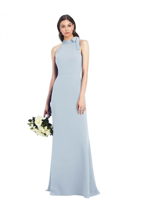 Halter Bow Neck Open Back Soft Full Length Trumpet Evening Dress