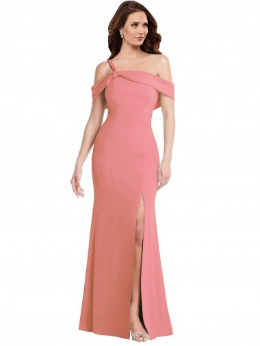 One Shoulder Draped Cuff Evening Maxi Dress with Front Slit UK