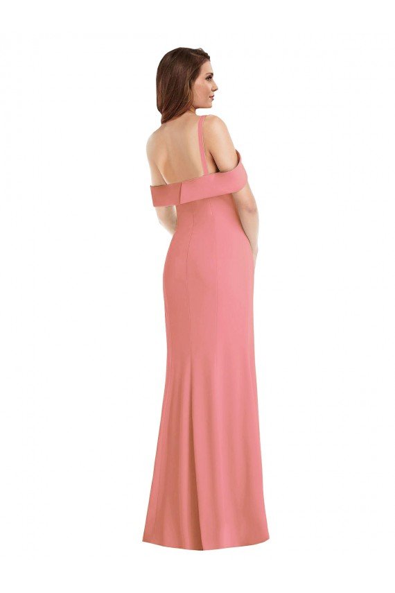 One Shoulder Draped Cuff Evening Maxi Dress with Front Slit