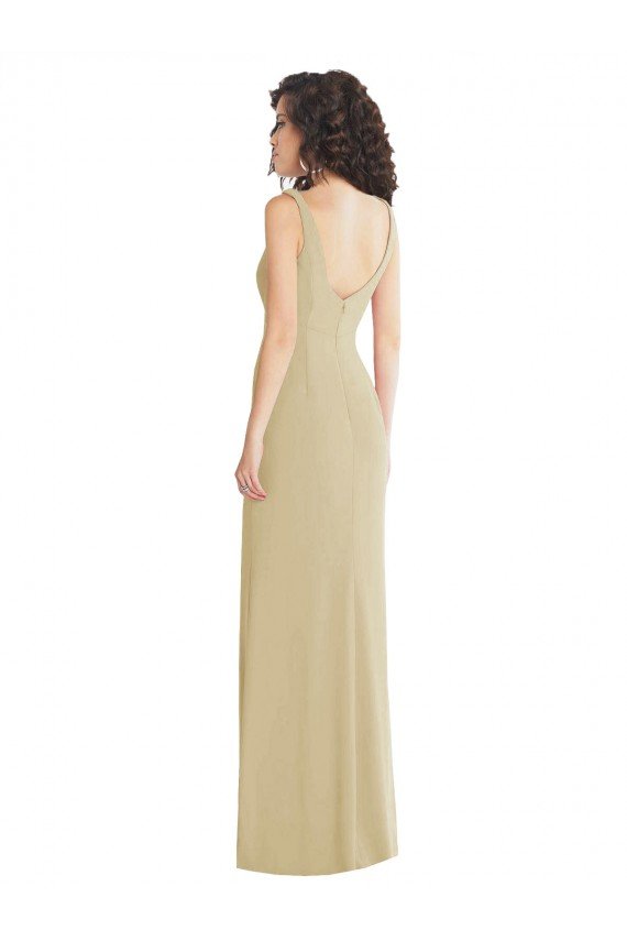 Wide Strap Slash Cutout Empire Crepe Evening Dress with Front Slit