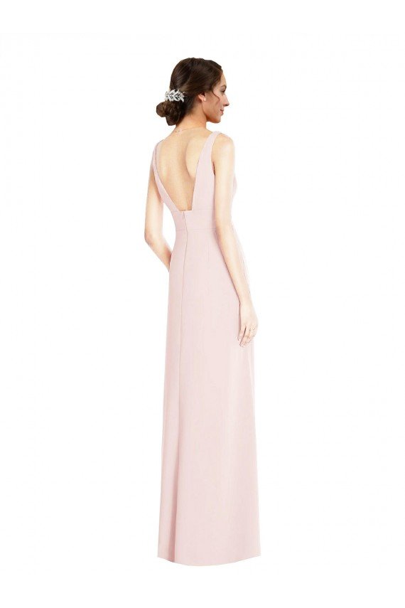 Square Neck Low Back A-Line Evening Dress with Front Slit and Pockets
