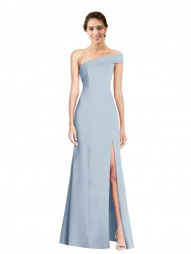 Asymmetrical Off the Shoulder Cuff Trumpet Crepe Evening Dress With Front Slit UK
