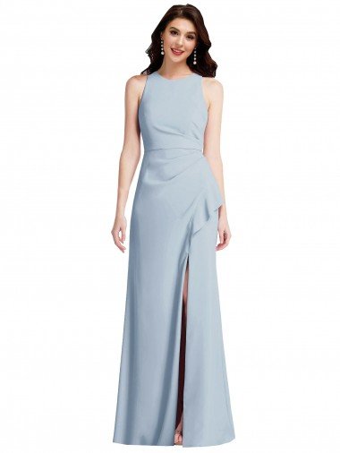 Halter Evening Maxi Dress with Cascade Ruffle Slit UK