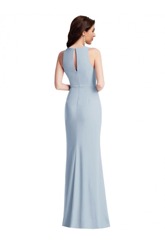 Halter Evening Maxi Dress with Cascade Ruffle Slit