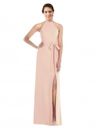 Halter Criss Cross Cutout Back Maxi Crepe Evening Dress UK