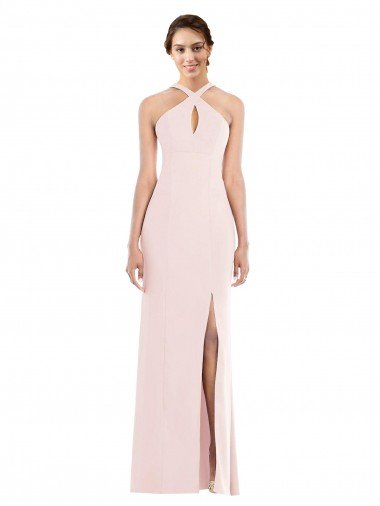 Criss Cross Halter Princess Line Trumpet Crepe Evening Dress UK