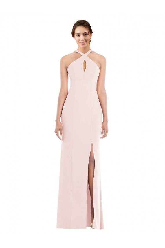Criss Cross Halter Princess Line Trumpet Crepe Evening Dress