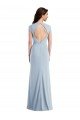 Cap Sleeve Open Back Trumpet Crepe Evening Dress with Front Slit