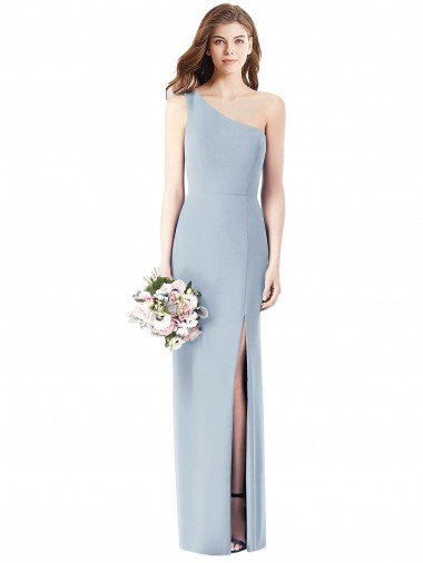 One Shoulder Crepe Trumpet Evening Dress with Front Slit UK