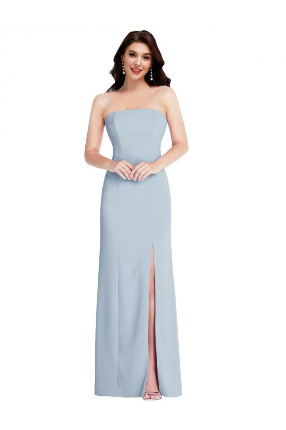 Strapless Scoop Back Maxi Crepe Evening Dress with Front Slit