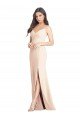 Seamed Bodice Crepe Trumpet Evening Dress with Front Slit
