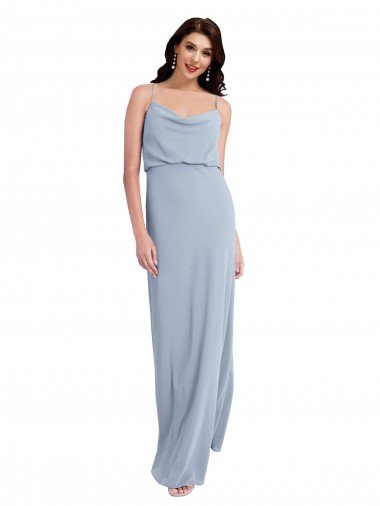 Draped Cowl Neck Long Crepe Evening Dress with Spaghetti Straps UK